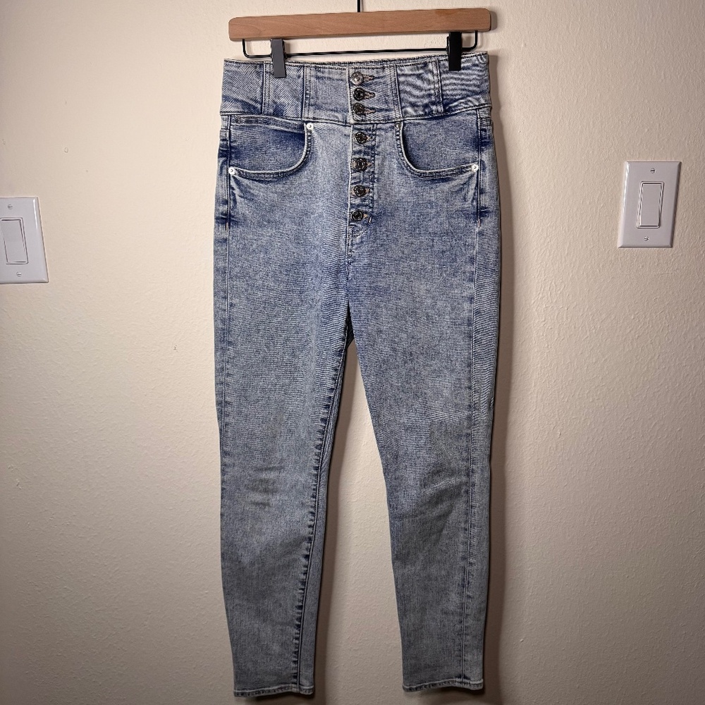 Veronica Beard Katherine Corset Extra High Rise Jeans Size 28 Button Fly Blue